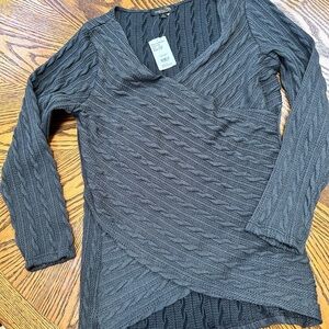 Suzanne Betro Dark Gray Cable Knit Long Sleeve Top
